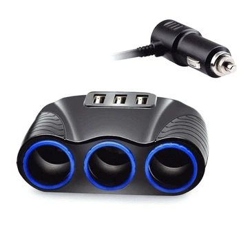 12-24V 3Ways кола запалка гнездо сплитер USB зарядно захранващ адаптер замяна за превозни средства и таблет PC, смартфон и др.