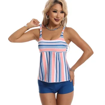 2 парче комплекти дамски облекло шорти комплект секси плаж бански мода шарени отпечатани корема покритие тънък боксер бански комплект лято