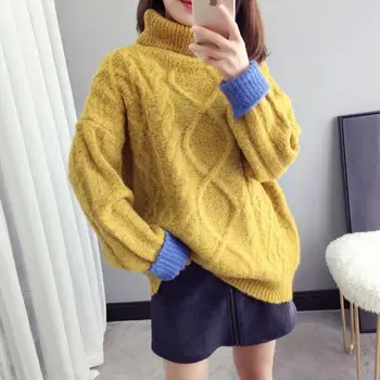 2021 Нови дамски есенни водолазка пуловер корейски зимни без власинки / плюс кадифе хлабав топло трикотажно дъно пуловер DD02154