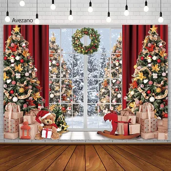 Avezano Коледа фотографски фон прозорец подаръци зимен семеен празник портрет декор фон фото студио фотокабина