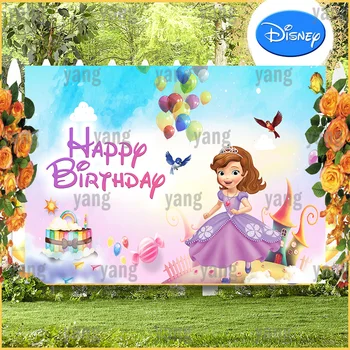 Disney Cartoon Custom Lovely Princess Sofia Beautiful Balloon Sweet Candy House Backdrop Birthday Party Photography Background
