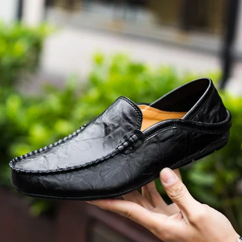 Doudou обувки Мъжка естествена кожа Стъпка по мъжки обувки 2023 Нови мъжки летни дишащи летни кухи кожени обувки Casual