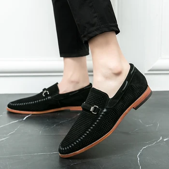 Външни кожени мъжки обувки Ежедневни британски стил Ръчно изработени мъжки мокасини Дишащ офис дизайнер Лек приплъзване на обувките за шофиране