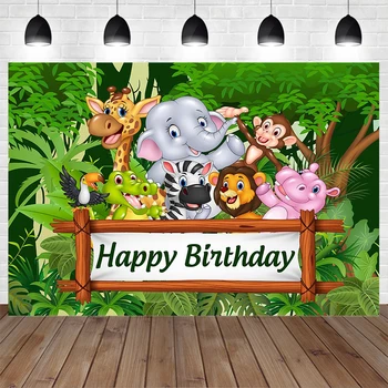 Горски животни карикатура тема парти фон декорация тропическа джунгла бебе слон рожден ден фон персонализирани студио снимка