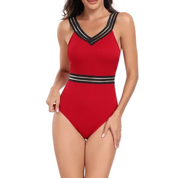 Дамска мода секси спорт бързо суха еднокомпонентна бикини плътен цвят бански летен плаж износване плуване боди дама