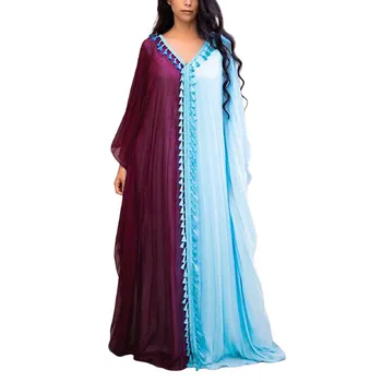 Дамска мюсюлманска рокля V деколте рокля пълна дължина Kaftan Daily Casual Dress Vestidos A Line Loose