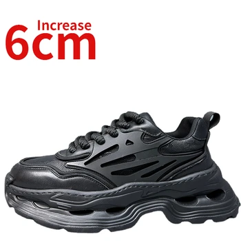 Европейски модерни обувки за мъже естествена кожа издълбани дизайн увеличени 6 см татко обувки спортни случайни повишаване обувки мъжки