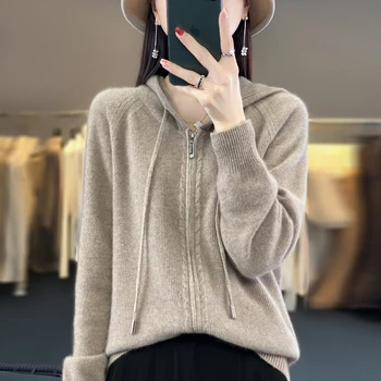 есен зима кашмир пуловер жените качулка жилетка мода хлабав случайни пуловер жените удебелени топ палто корейската версия