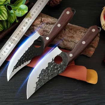 С пръст дупка обезкостяване нож месо сатър кълцане зеленчуци кухненски ножове ръчно ковано острие готвач рязане нож дървена дръжка