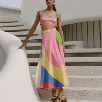 Цветна сатенена пола с висока талия A-line дамски дрехи с цип по поръчка Rainbow парти поли Highstreet рокля някога красива