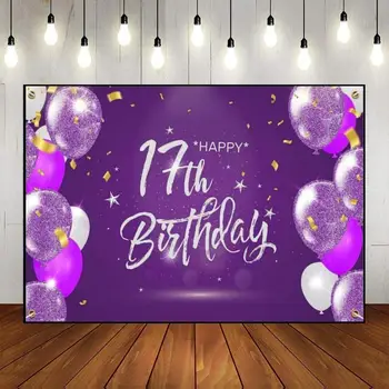Честит 17-ти рожден ден снимка фон балон момче причастие реколта новородено фотография подпори игра зелен екран банер момиче парти