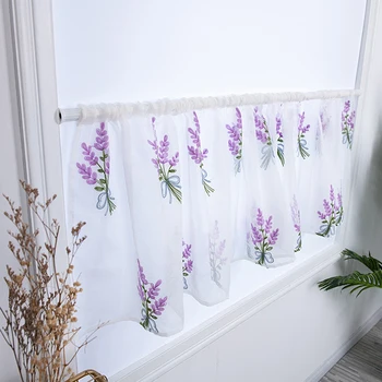 1 бр. Джоб къса завеса сладък цвете бродирани половин завеса за кухненска врата завеса кафе малък прозорец панел отвесни