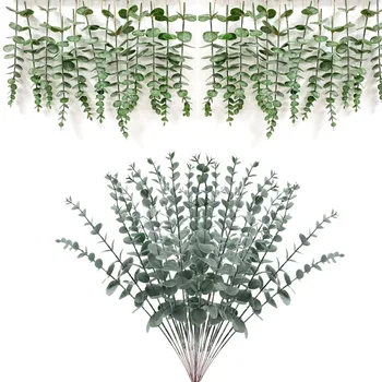 10бр изкуствени растения евкалипт листа зелени листа клони за дома градина сватба декорация цветя букет централен елемент
