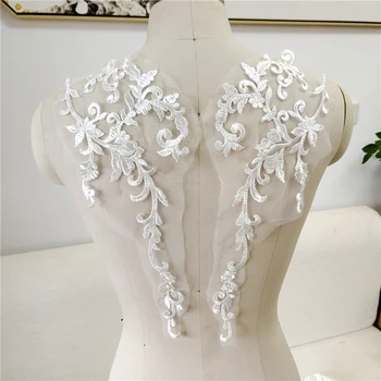 14x38CM бродерия текстилни цветя пълна рокля униформа лепенки слонова кост 5чифт/10pcs коприна добро качество безплатна доставка 2023 Най-нови