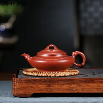 170ml Ръчно изработен Yixing лилав пясъчен чайник Плосък чайник Комплект чай Черен чай WSHYUFEI Съдове за пиене Декорации за дома