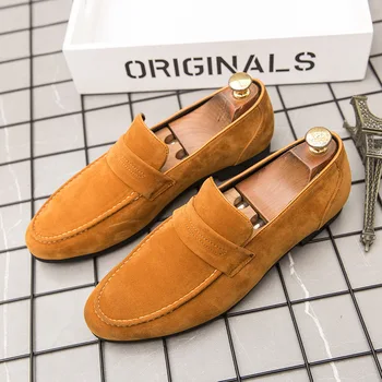 2021 Приплъзване на мъжки ежедневни обувки Удобна мода Луксозна марка Висококачествена велурена кожена чехъл мокасини Летни обувки