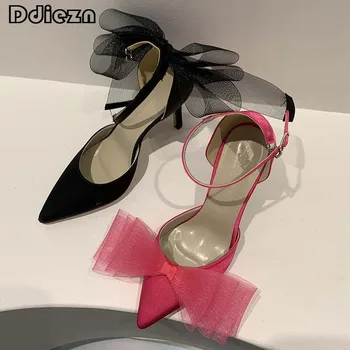 2023 Дамски помпи Дамски обувки Парти Високи токчета Случайни Извън Ново В Модата Слайдове Пеперуда-възел посочи към дамски сандали