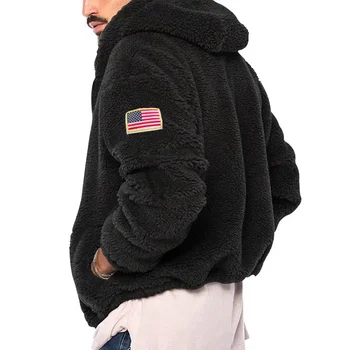 2023 Зимно мъжко ежедневно модно палто Двустранно кадифе топло с качулка с цип Мъжки нов ежедневен яке ръкав флаг