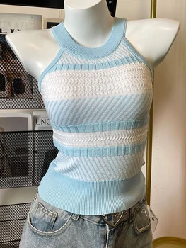 2023 лято дамски носят врата висящи плетене Камизола дамски модерен дизайн дъно топ кроп върхове