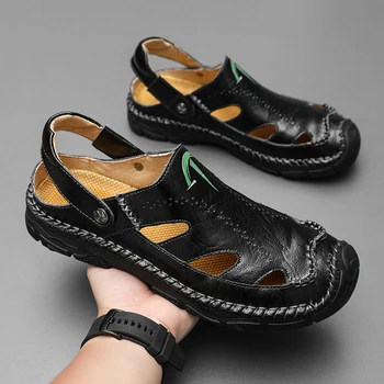 2023 Нови мъжки плажни сандали голям размер 38-48 Кожени сандали за мъже Ходене на открито Мъжки летни сандали Удобни мъжки обувки