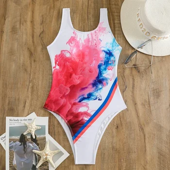 2024 Нов печат за боядисване на вратовръзка Дамски бански, летни консервативни спортни бикини от едно парче, секси кухи плажни облекла, Y141