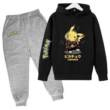 2024 Ново аниме Pokémon мода момичета дрехи Pikachu зимата Kawaii детски комплекти Harajuku стил момиче облекло костюм за момче върховете топло
