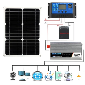 20W Комплект слънчеви панели 18V слънчеви клетки 220V поколение мощност батерия зареждане USB 1000W инвертор DC 12V 20A контролер