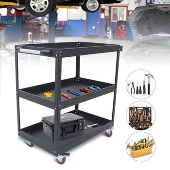 3 Tier Rolling Tool Cart, Industrial Service Cart, Heavy Duty Steel Utility Cart, Дизайн за гараж, Склад & Сервиз