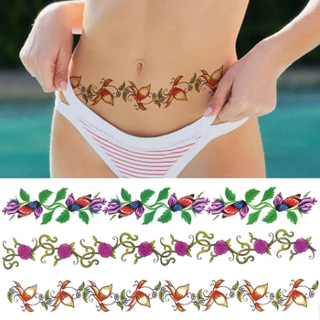 3D Лили цвете временни татуировки за жени момичета дълго роза татуировка стикер фалшив акварел секси пеперуда Tatoo талията Bramble