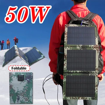 50W Двоен USB слънчев панел DIY Преносимо аварийно зареждане Сгъваемо водоустойчиво външно зарядно устройство за батерии 4 в 1 кабел