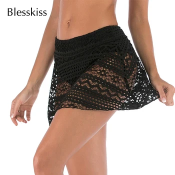 Blesskiss Черно висока талия бикини дъна жени окото отвесни дантела бански рокля пола бански бански гащички плаж износване плюс размер