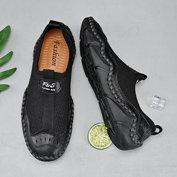 Brand Удобни ежедневни плюс размер обувки Мъжки мокасини Летни външни мрежести обувки Мъжки апартаменти Дишащи обувки за шофиране Мъжки мокасини