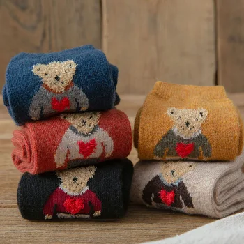 Cartoon Bear чорапи жени есен зима дебели топли чорапи корейски сладък kawaii harajuku дизайнер модни чорапи жени