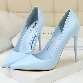 Comem Дамски секси обувки Луксозни женски сини розови жълти Stiletto Сватба Проектирани помпи 2023 Жена 10,5 см високи токчета голям размер 43