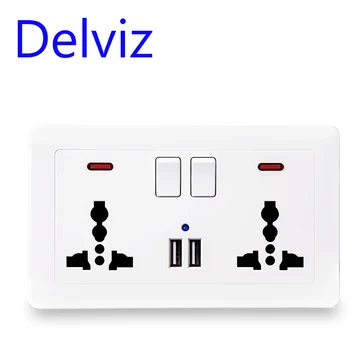 Delviz Wall 13A Power Socket + USB глобален универсален 3 отвор UK Standard Switched Outlet, 2.1A Dual USB зарядно порт за включване и изключване