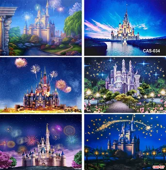 Dream Castle Backdrop Night Firework Photography Background Fairy Tale Blue Cartoon Background for Kids Birthday Party