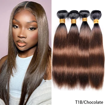 DreamDiana 10A бразилски прави коси Remy Straight Weave Bundles Human Hair 4 Bundles Ombre Straight Hair Extensions