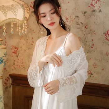 Fairy Mesh принцеса пижама комплект Женска булка рокля романтична ретро дворец стил викторианска пижама
