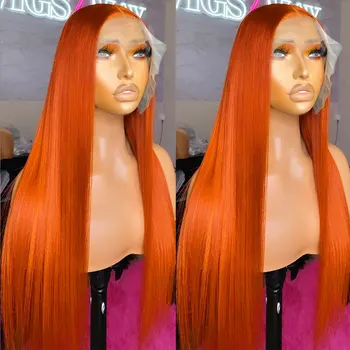 Ginger Orange синтетична коса дантела предна перука направо високо качество топлоустойчиви влакна предварително оскубана коса бебешка коса за жени