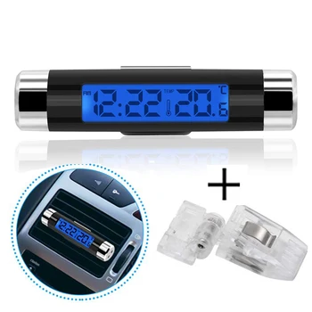Hot продажба 2 в1 кола часовник термометър LCD цифров син автомобил подсветка автомобилни термометър часовник календар с клип
