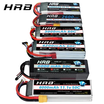 HRB Lipo батерия 2S 3S 4S 6S 1500mah 2200mah 2600mah 5000mah 6000mah 7000mah 4000mah 7.4V 11.1V 14.8V 22.2V T XT60 RC части