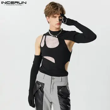 INCERUN 2023 Секси стилни нови мъжки бодита деконструиран дизайн снаждане окото гащеризони пуловер гилза триъгълник ританки S-5XL