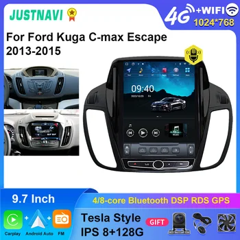 JUSTNAVI Автомобилно радио за Ford KUGA C-max Escape 2013-2015 стерео 9.7 инчов Tesla мултимедия вертикален екран навигация Carplay DSP