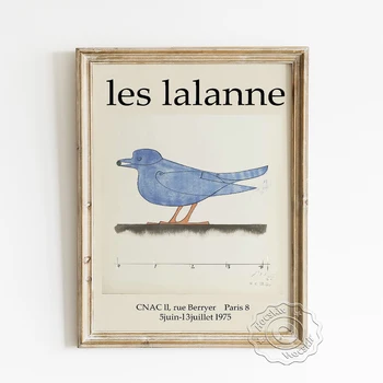 Les Lalanne изложба музей плакат, Bluebird абстрактно изкуство стена картина, минимализъм животински щампи, акварел декорация на дома