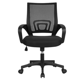 LISM Регулируем среден заден мрежест въртящ се офис стол с подлакътници, черен, сив