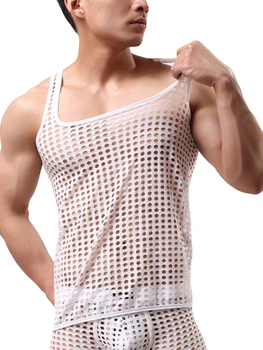 LOSIBUDSA Мъжки стилни мрежести мрежести потници без ръкави кухи V-образно деколте тънък годни отвесни мускулни тениски