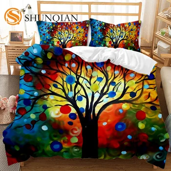 Nature Duvet Cover Digital Psychedelic Tree of Life with Turning Gothic Background Mystery Display Polyester Bedding Set