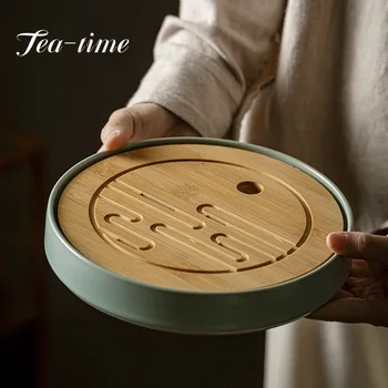 New Ru пещ бамбук капак пот носещи лазурен порцелан вода съхранение суха маса за варене малка тава за чай китайски кунг-фу чайна церемония