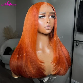Ombre оранжево 13x4 дантела предна перука 613 цветни прави перуки 13x6 дантела предни перуки човешка коса предварително оскубани с бебешка коса за жени