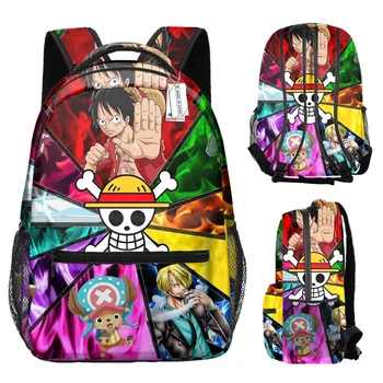 One Piece училище чанта карикатура аниме пълен печат раница голям капацитет компютър вода дишаща износоустойчиви училище чанта